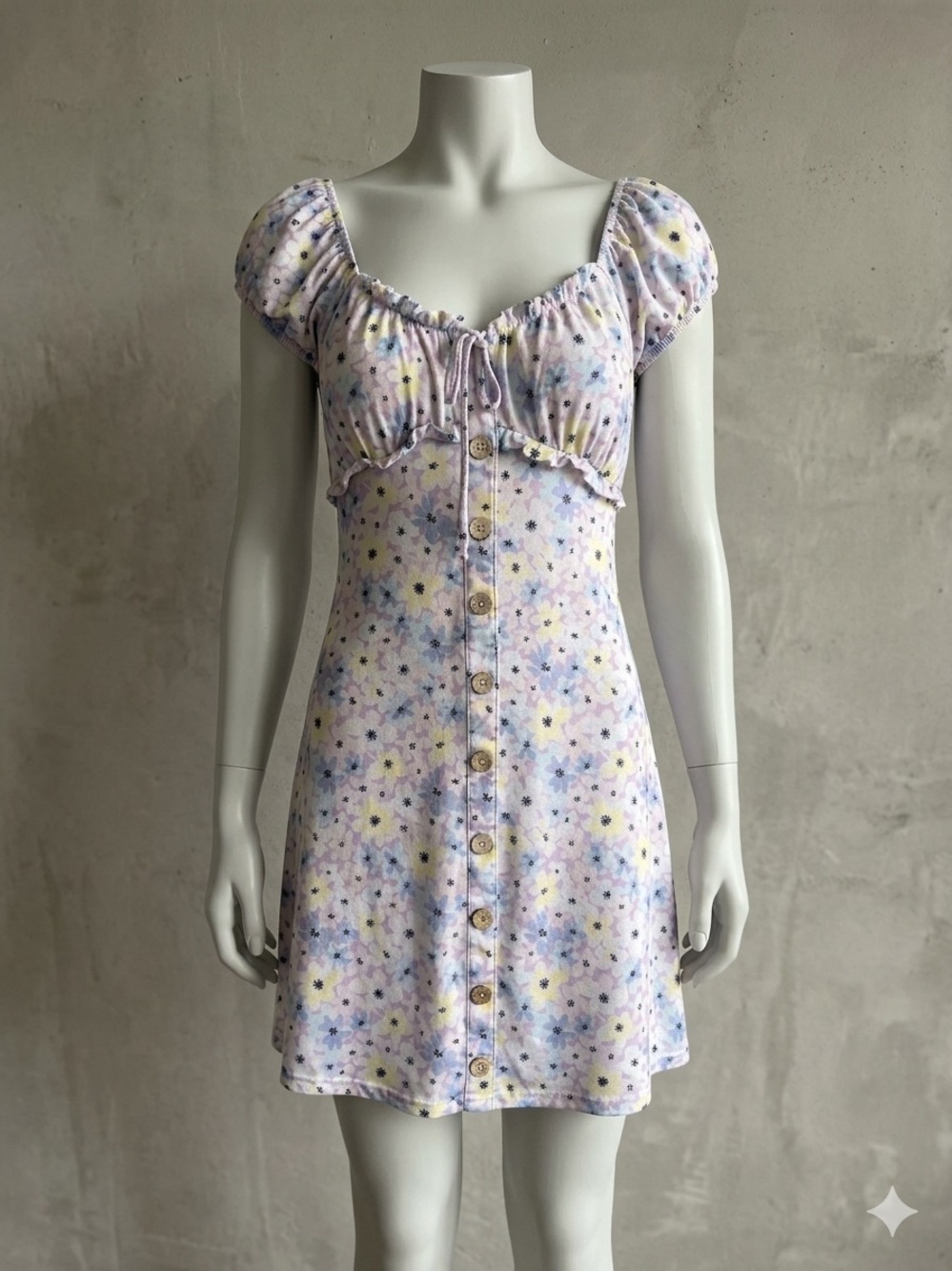 No Boundaries Pastel Floral Button-Front Midi Dress - Lavender, Yellow, Blue